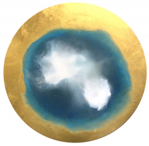 Watching the Sky, 15" diameter, oil with 23k gold on panel.