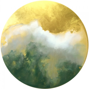 Breathing Trees, oil with 23k gold on panel, 24" diameter.